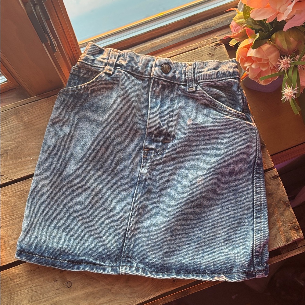 Vintage Denim Skirt, Sears 90’s Girl's Blue Light Acid Wash Casual Summer Size 7
